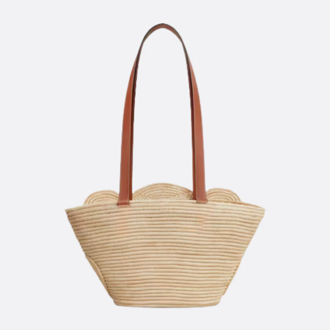 Bag Cln Classic Small Basket w/ Wvn Trm in Raffia & Calfskin